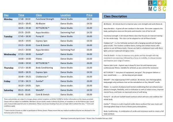 Class timetable April 2025
