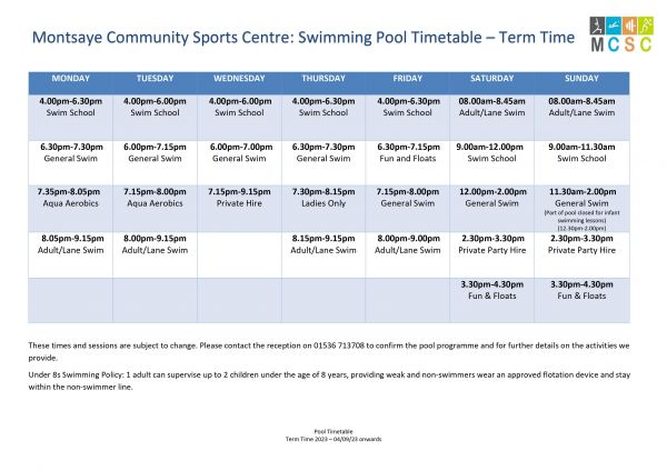 Pool Timetabe September 2023 Term Time2