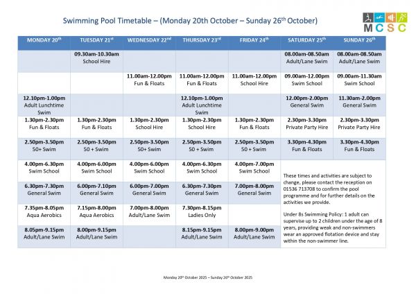 Pool Timetable WC 20th October 2025 page 0001