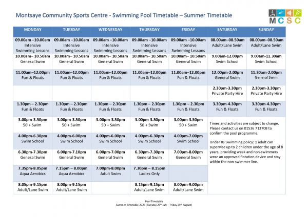 Summer 2025 Pool Timetable page 0001